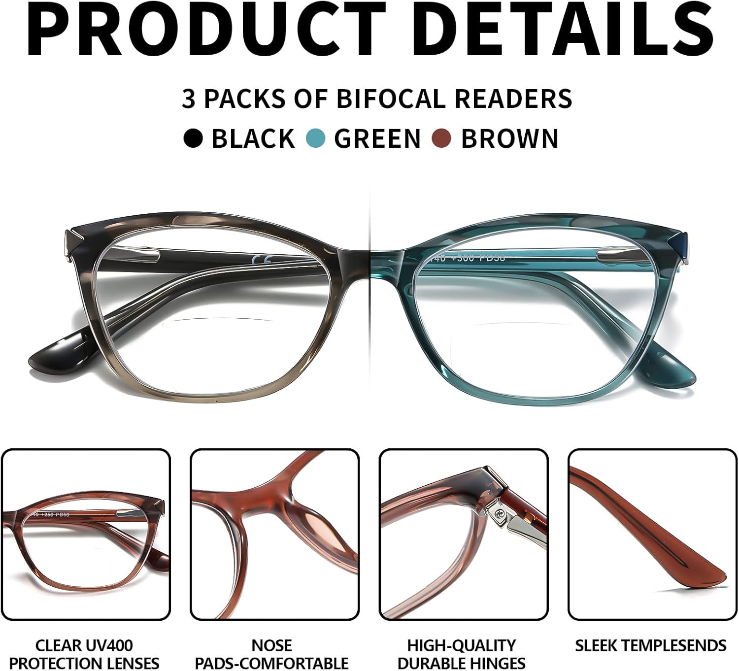 Bifocal Reading Glasses Women Cat Eye Blue Light Blocking Computer Reader Clear Top No Line Transition Ladies Eyewear